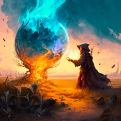 A sorcerer's apprentice tries to contain fire and water elementals with his magic